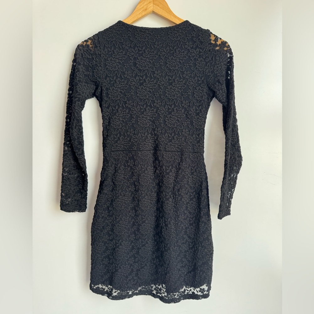 Abercrombie & Fitch Lace Mini Dress XS Black Sexy Twist-Front Long‎ Sleeve Fairy - Picture 6 of 10
